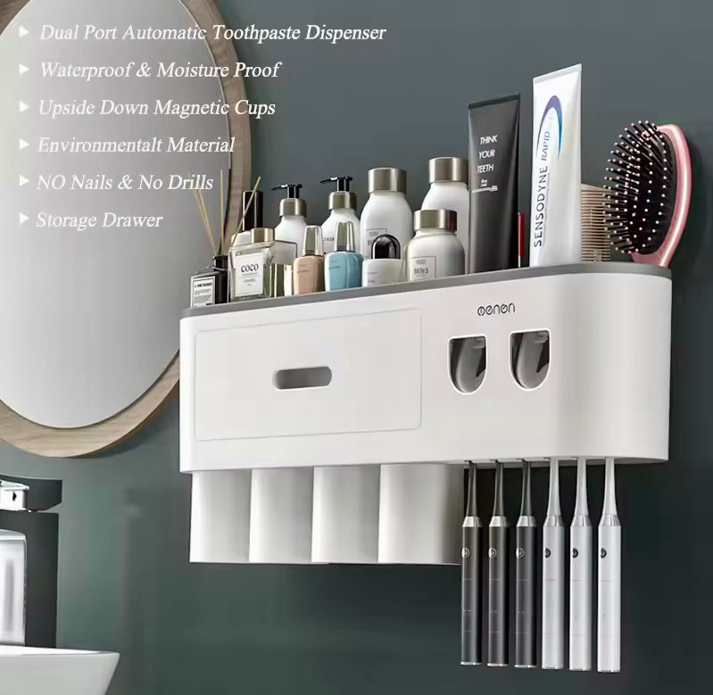 Magnetic Toothbrush Holder & Toothpaste Squeezer